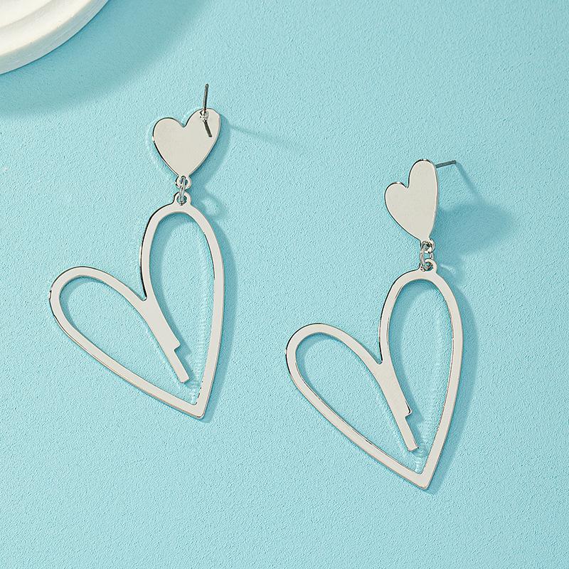 Большие двухслойные полые геометрические серьги-подвески в форме сердца для женщин и девочек, ювелирные изделия, аксессуары, подарок на День святого Валентина