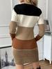 2024 Autumn/Winter Casual Patchwork Color Block Knit Sweater Dress