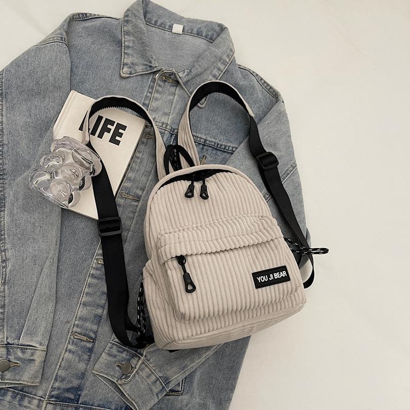 Corduroy Backpack Women's Small Backpack Student Class Bag Multi-Function Chest Bag