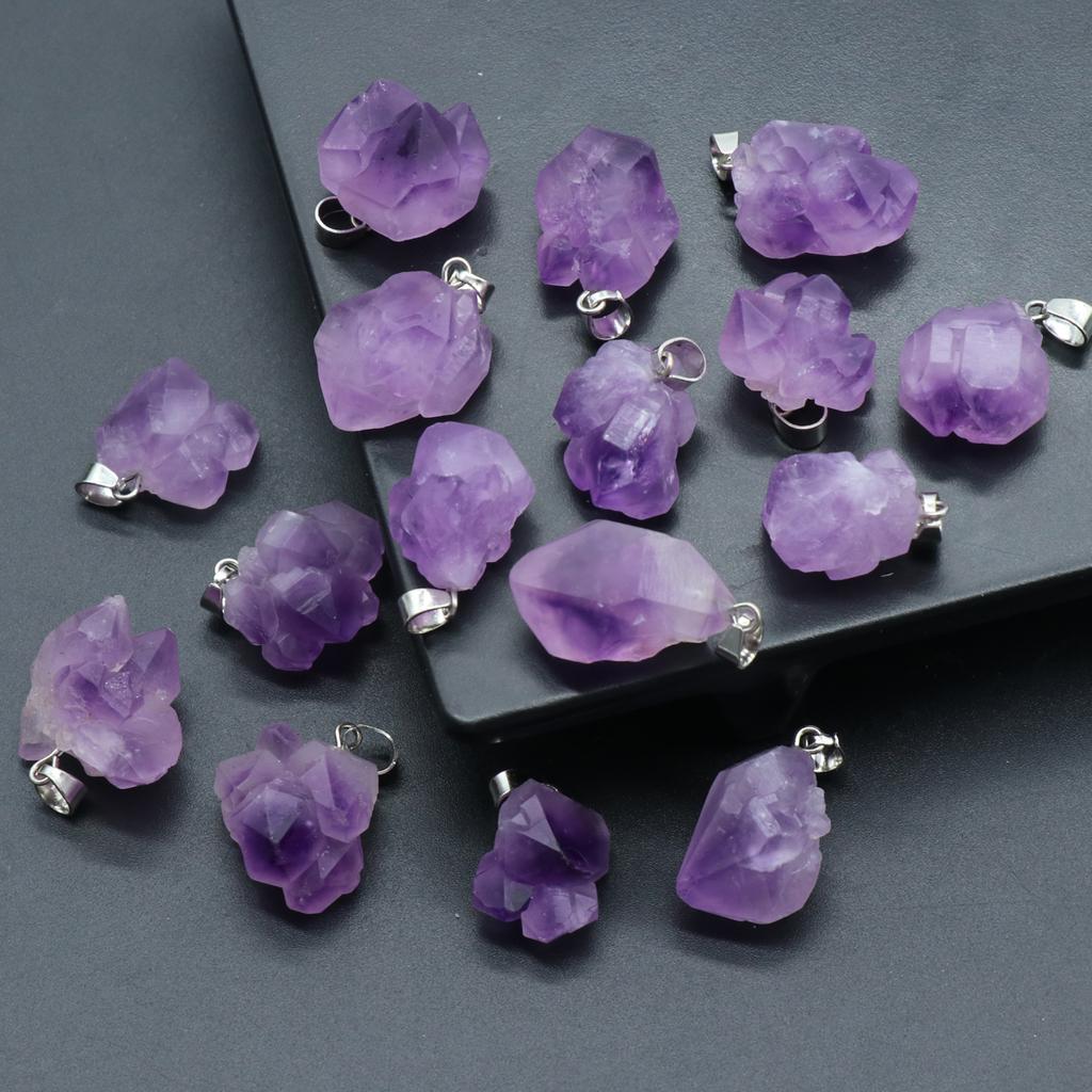 6Pcs, Raw Amethyst Pendant, Irregular Natural Crystal Jewelry for Women & Teens | Spiritual Healing, Anxiety Relief Gifts | Boho 2025 (Viral TikTok)