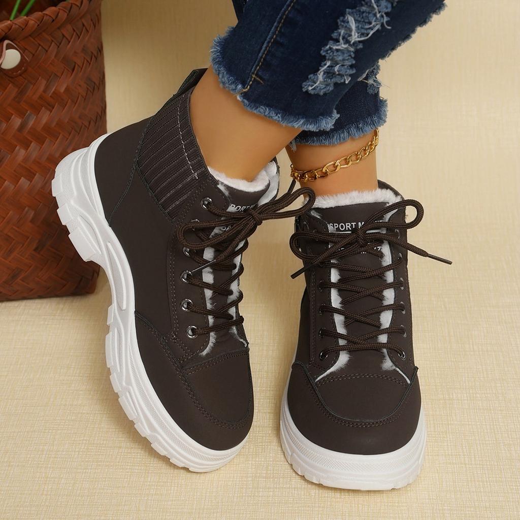 New Winter High-top Large-size Thermal Hiking Shoes Women's Foreign Trade Thick-soled Velvet Lace-up Short Snow Boots