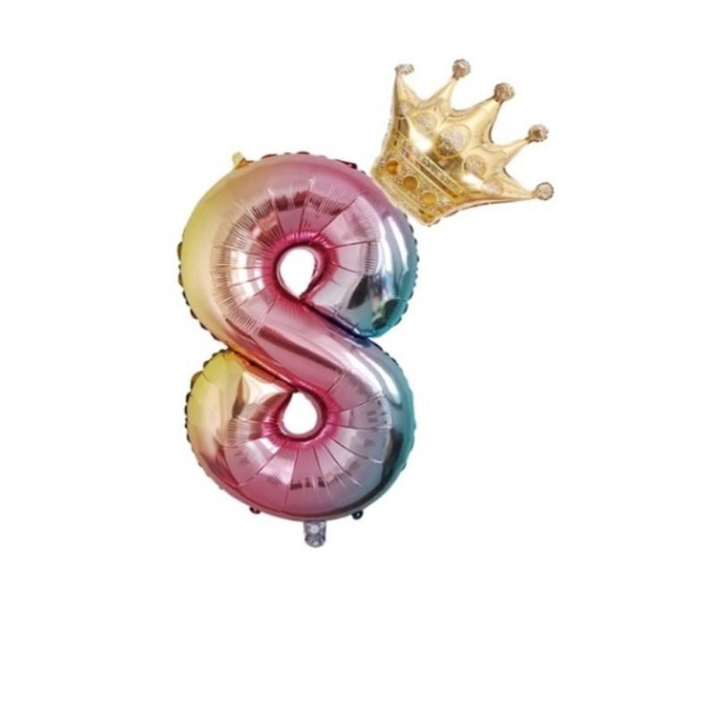 32-дюймовый + 16-дюймовый номер Корона, воздушный шар из алюминиевой фольги, Радужный номер, воздушный шар, украшения для дня рождения, 0-9 цифр, шар
