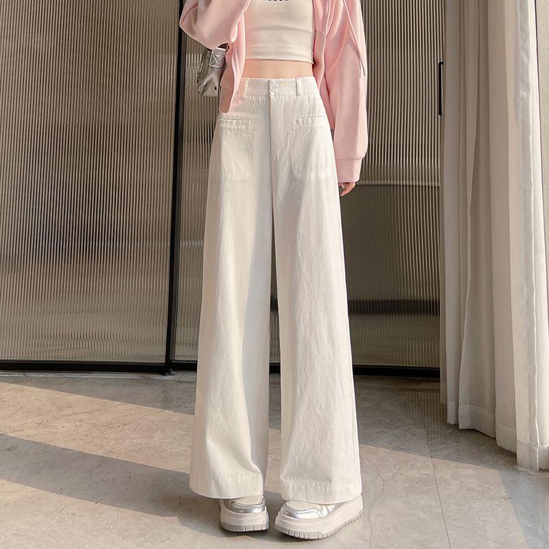 Summer 2026 Women's Trendy Wide-Leg High-Waisted Cropped Pants: Petite, Loose, and Slimming Drapey Style.