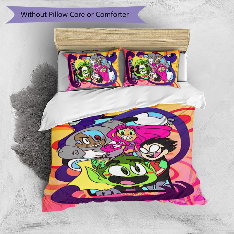 Teen Titans Pattern Printed 3PCS Bedding Set, Soft Skin-Friendly Washable Duvet Cover & Pillowcases Set