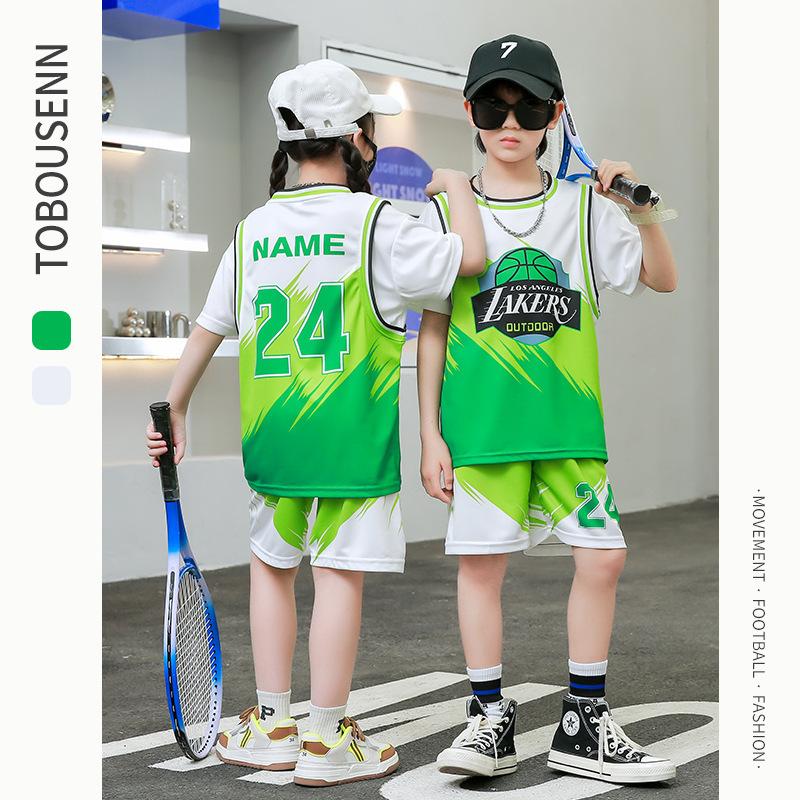Wholesale of children's basketball clothes for boys and girls Printed kindergarten primary school students No. 24 jersey Light board performance