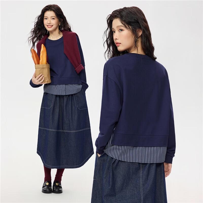 Женский хлопковый свитшот Giordano Miu Series в полоску, пэчворк