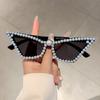 Brand Designer Luxury Pearl Cat Eye Sunglasses Women For Female Fashion Vintage Sun Glasses Punk Crystal Popular Pink Shades