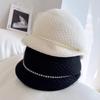 Hepburn Wind After the Pleated Fisherman Hat High Quality Australian Wool Top Hat Fashion French Mesh Pearl Chain Beret
