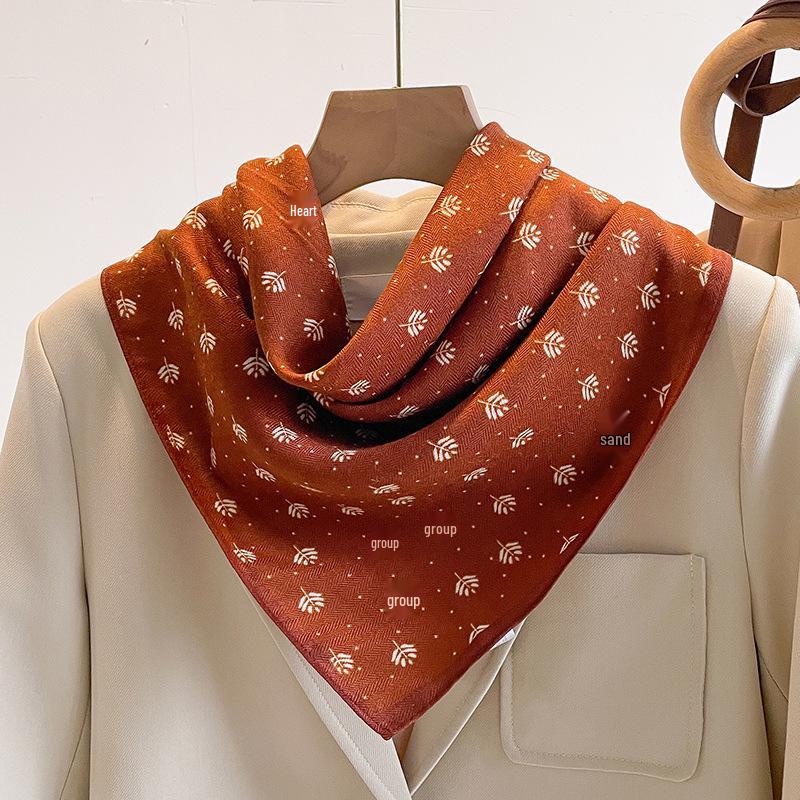 Women's French Red Cotton Silk Blend Scarf – 70CM Neck and Headscarf, Spring/Autumn Fashion Accessory