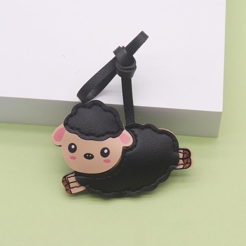 Cute Goat PU Leather Keychain Durable Cute Key Ring Bag Pendant for Women Car Key Holder Daily Use Gift