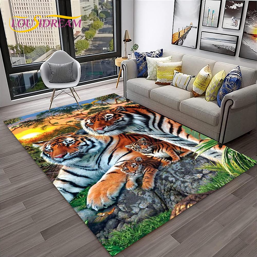 3D мультфильм Dream Tiger Animal Beast Ковер Ковер для дома Гостиная Спальня Диван Коврик Декор, Детский коврик Нескользящий напольный коврик