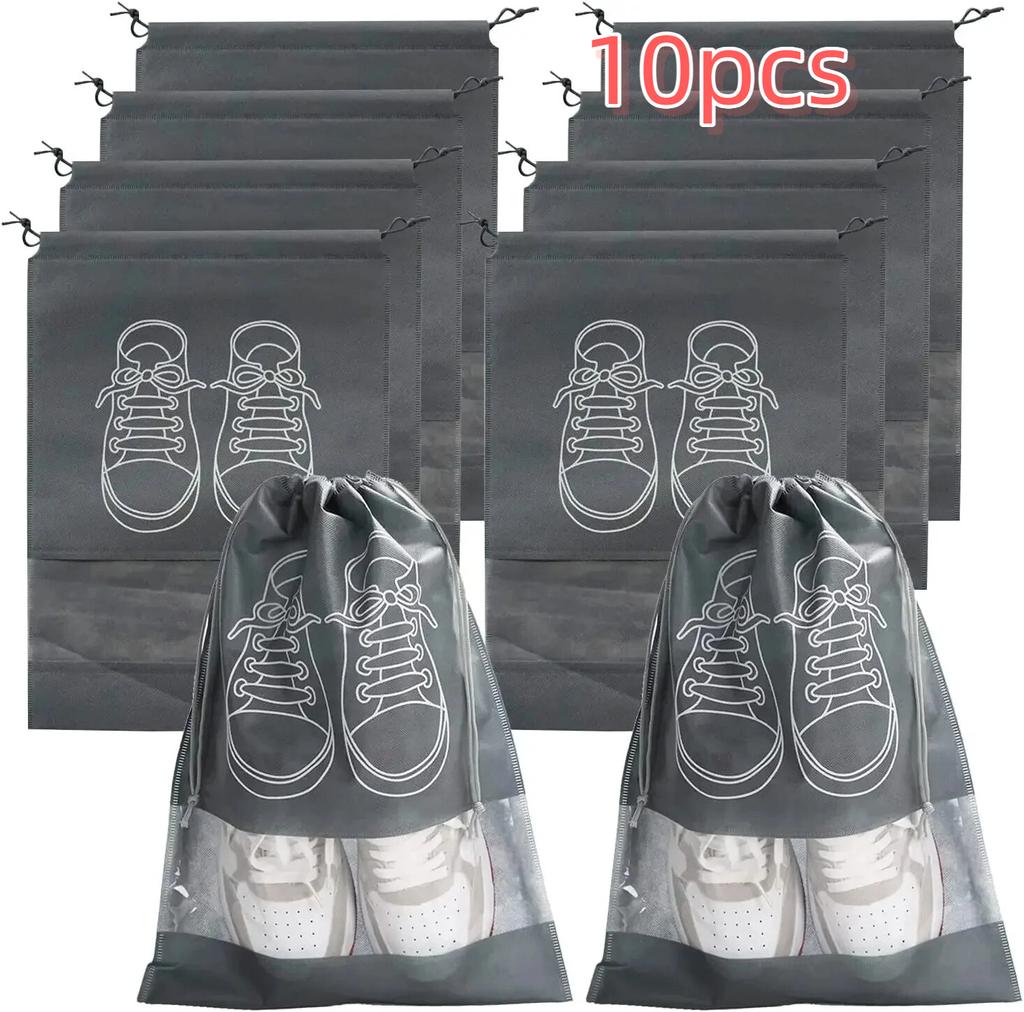 10 шт., сумки-органайзеры для хранения обуви, нетканые дорожные портативные сумки для гардероба, водонепроницаемая карманная сумка для одежды, прозрачная подвесная сумка