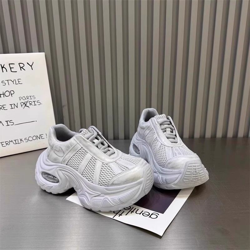 European Station Thick-soled Air Cushion Dad Shoes for Women 2025 Spring and Summer New Breathable Mesh Lace-up Heightening Sports and Leisure Shoes
