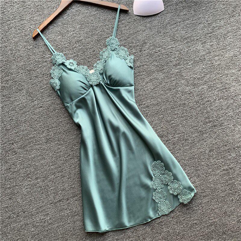 Женская ночная сорочка-мини из полиэстера с кружевной отделкой