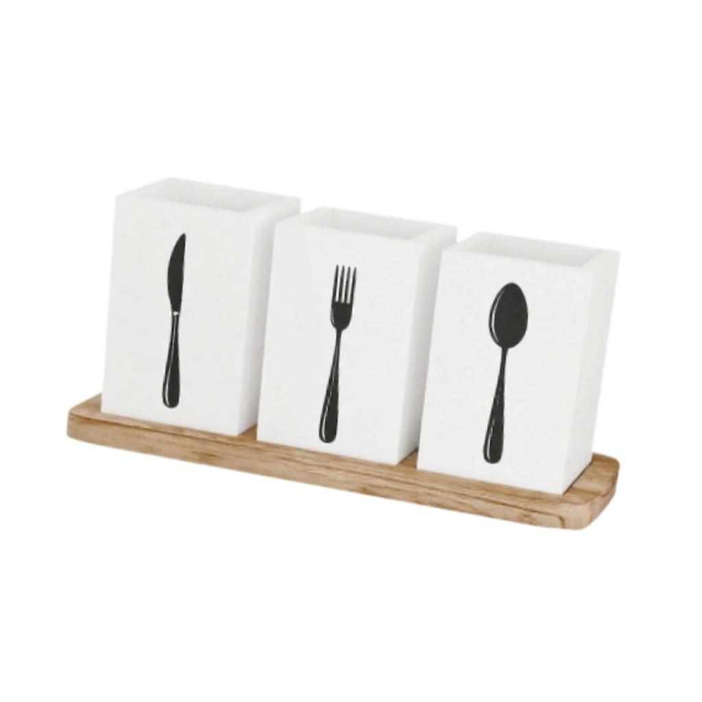 Kitchen Utensils Holder with Compartments Rustic Farmhouse Wooden Cutlery Silverware Holder for Home Pantry Party Restaurant