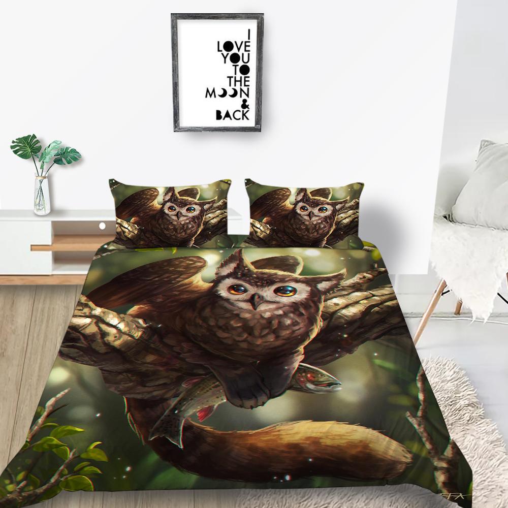 Комплект постельного белья серии «Сова» Постельное белье для спальни Одеяло и наволочка Простыня/двуспальная кровать Полный размер 2/3 шт. Украшение дома
