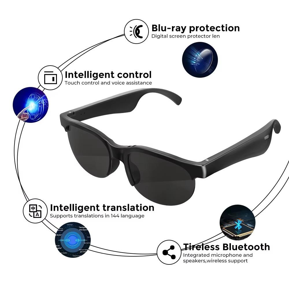 Translation Bluetooth Glasses Earphones AI Real Time Sunglasses for Driving Cycling