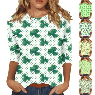 Женский круглый вырез, рукав 3/4. Топ с принтом ко Дню Святого Патрика