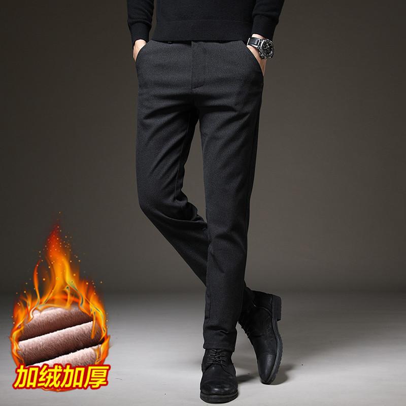 2024 осень и зима мужские плюшевые/обычные повседневные брюки универсальные облегающие брюки для костюма легкие деловые брюки длинные брюки