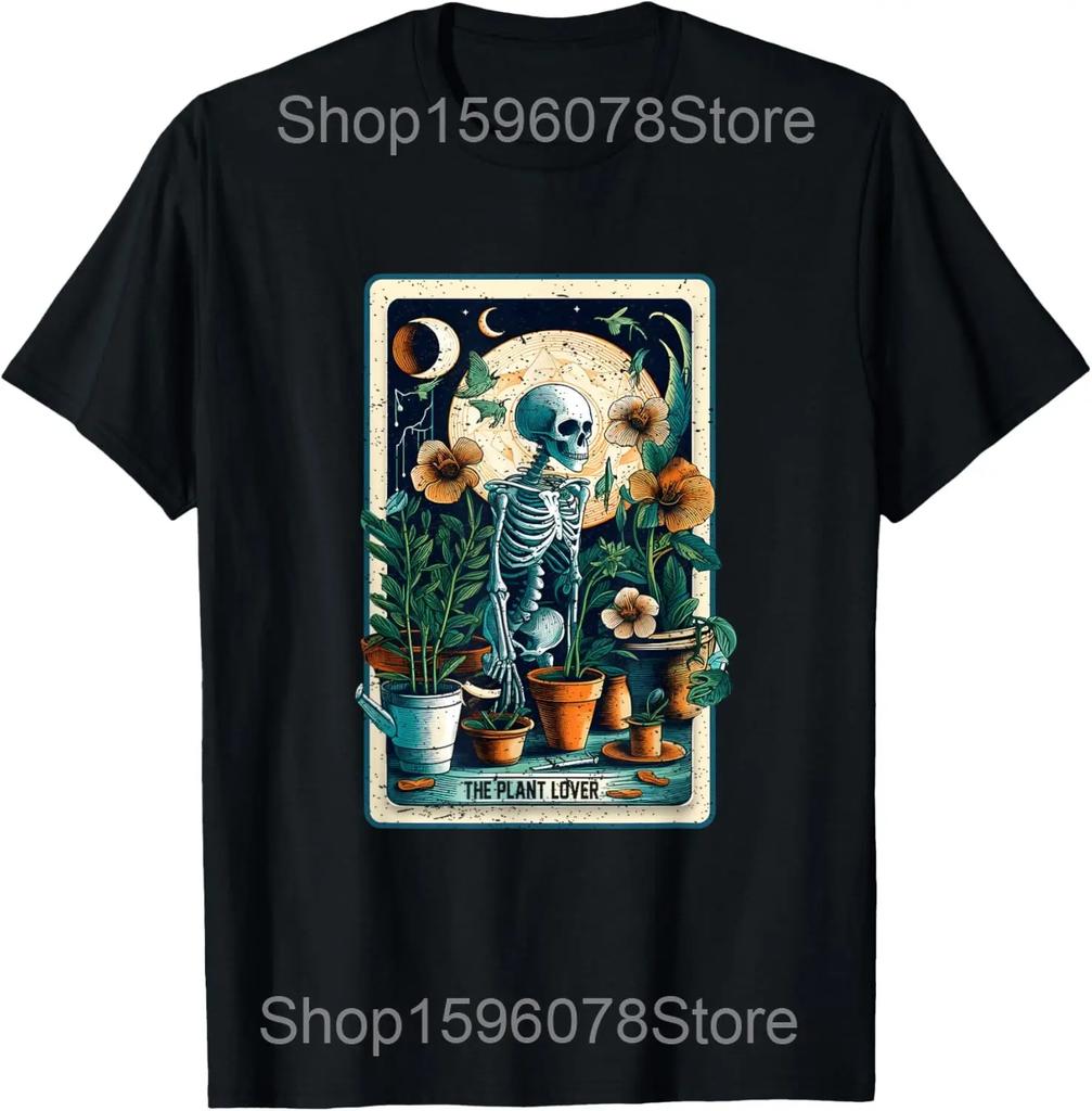 Skeleton Hands Heart Houseplant Gardening T Shirts Men Pure Cotton Humor Streetwear Tee Shirt Short Sleeve Unisex Loose Clothing