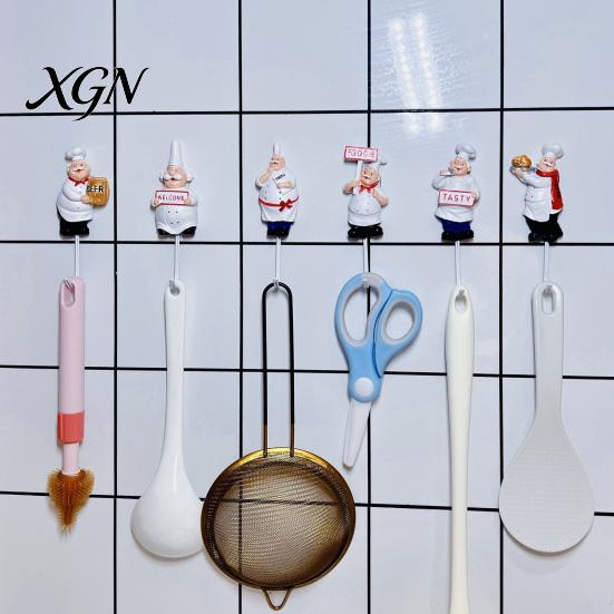 Wall Mounted Hooks for Shopping Bags Chef Style Sticky Hook, Resin Kitchen Organizer, Adhesive Decorative Hook Spatulas Rags And Aprons Nail