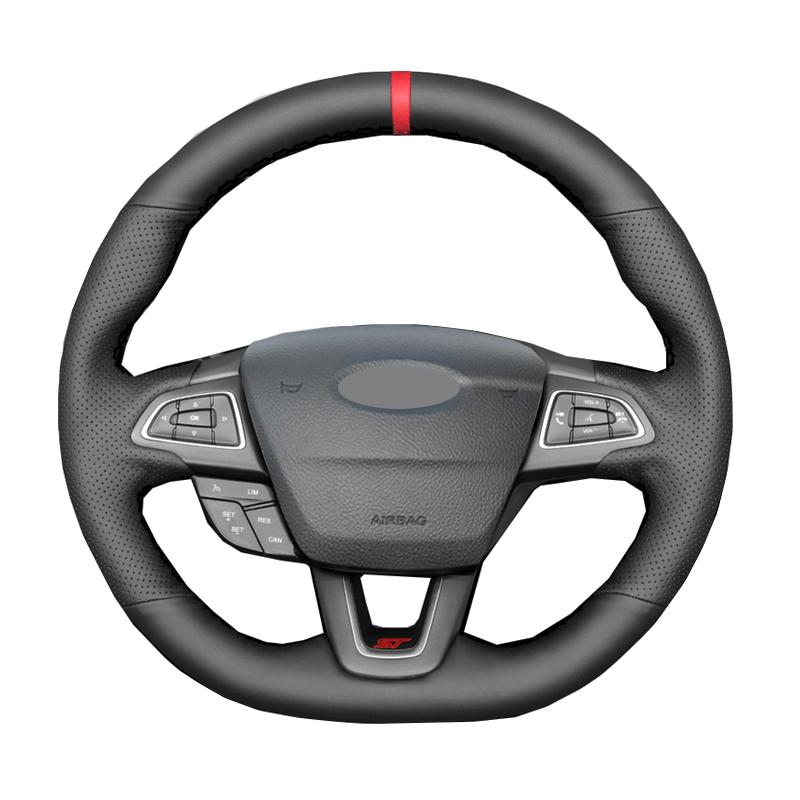 Hand Sewing Car Steering Wheel Cover Wrap For Ford Focus (RS | ST | ST-Line) 2015-2018 Kuga (ST-Line) Ecosport (ST-Line)