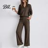 Women Sports Suits Sweatshirt Pants 2-Piece Set, V-Neck Long Sleeve Top & Wide Matching Lounge Set Leg Trousers with Elastic Waist, Solid Color