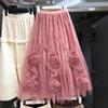 Three-dimensional Handmade Flower Tutu Skirt, Thin Skirt for Women's Summer 2025 New High-waisted Large-swing Gauze Skirt, Long Skirt