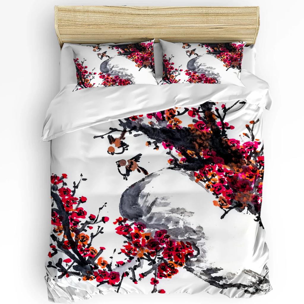 Peach Blossom Petals Leaves Flower Bedding Set 3pcs Duvet Cover Pillowcase Kids Adult Quilt Cover Double Bed Set Home Textile