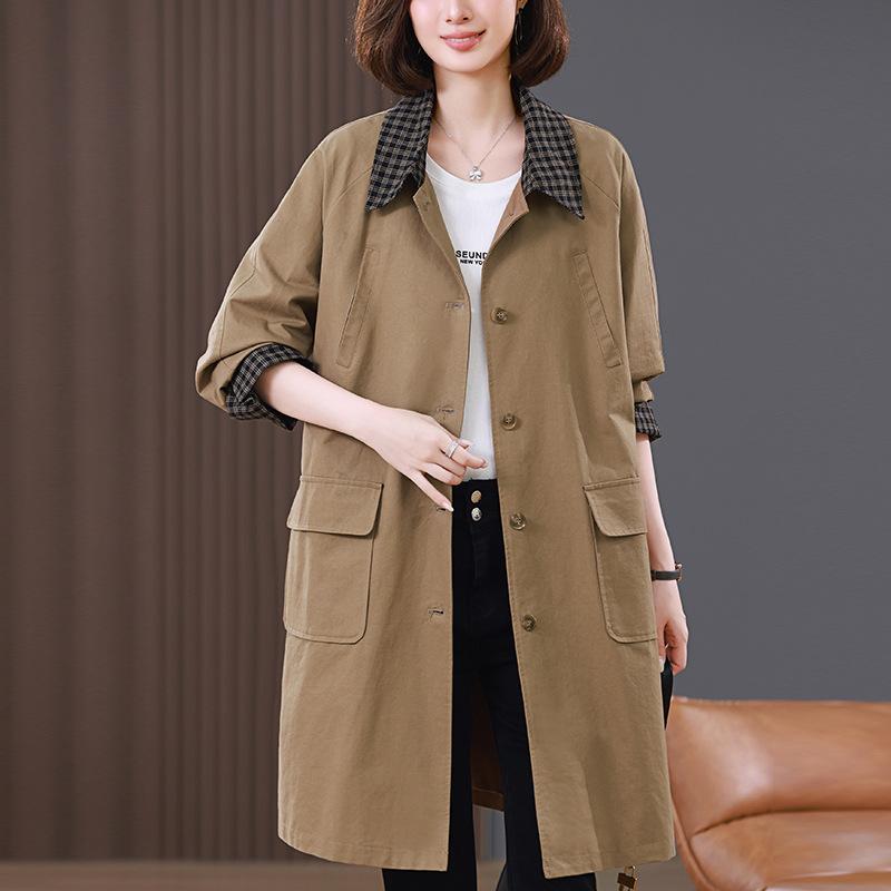 Плюс размер женская ветровка средней длины новый стиль одежда для мам среднего возраста темпераментная ветровка весна и осень