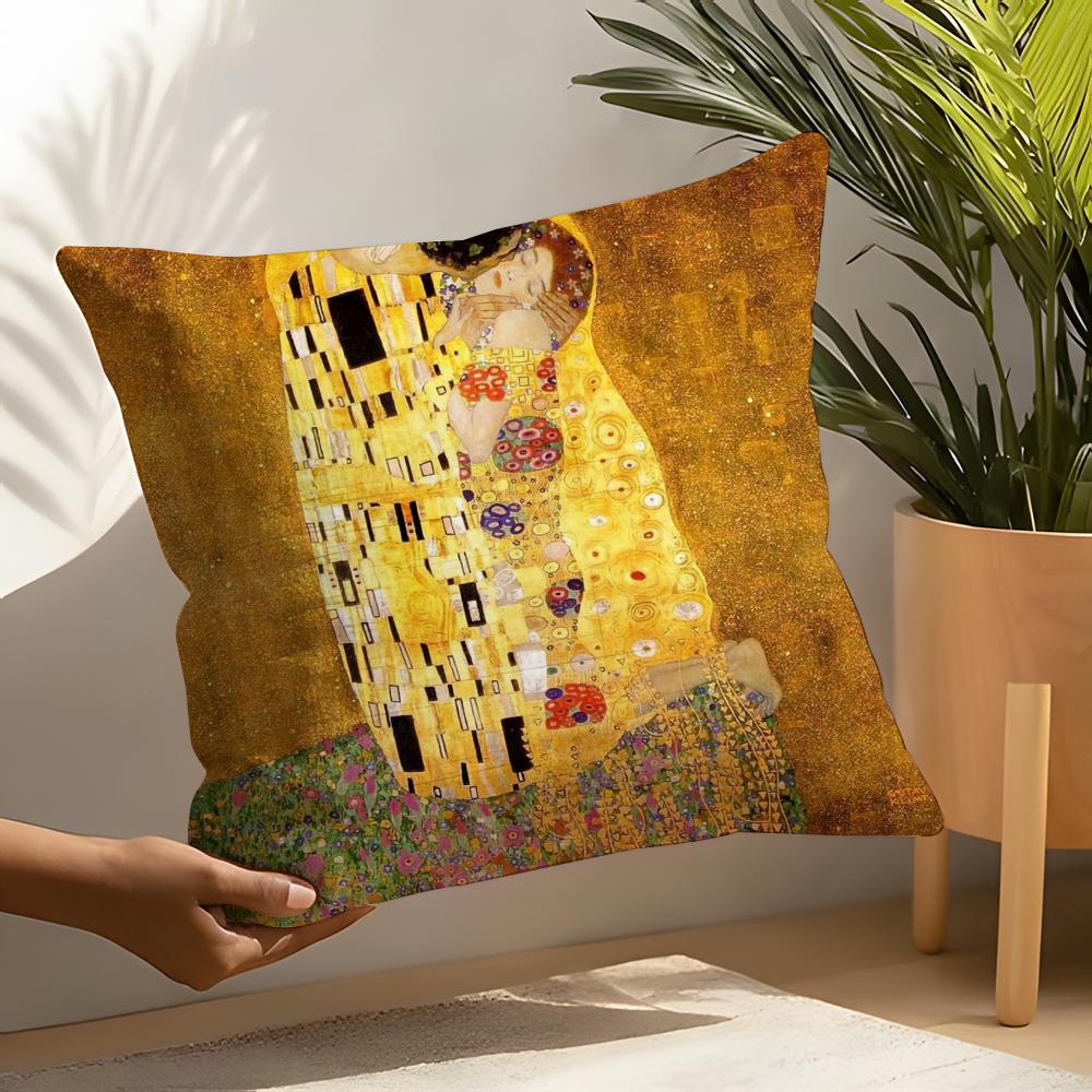 Gustav Klimt Oil Painting Pillow Case Linen Cushion Covers For Decorative Sofa Home Pillows Case Car Chair Pillows Cases