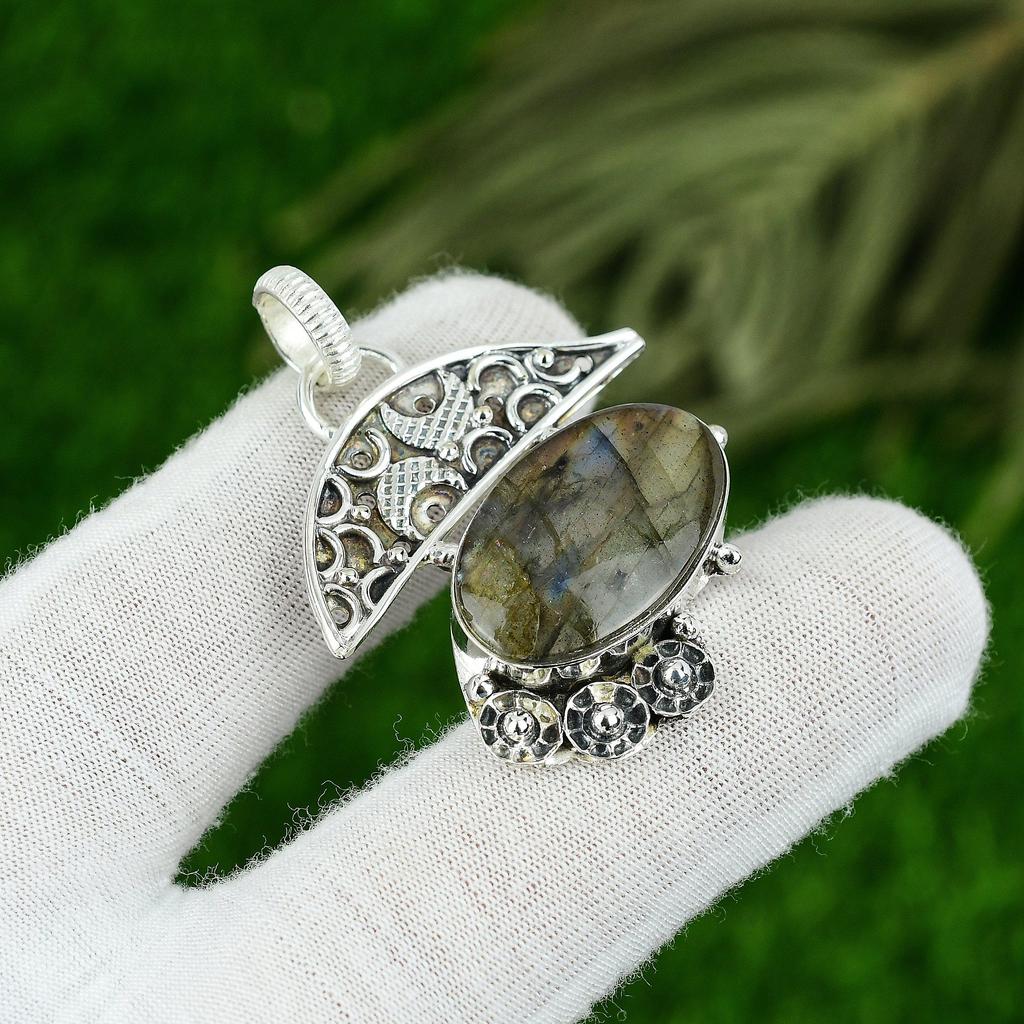 925 Sterling Silver Labradorite Stone Anniversary Mother Wedding Trendy Pendant