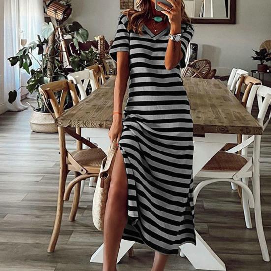 Женское летнее платье миди с разрезом по бокам, V-образный вырез, короткие рукава, длина до середины икры, облегающее платье одинакового цвета, женская одежда