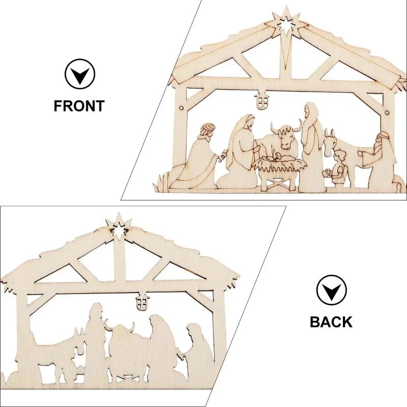 A Top Quality Jesus Manger Wooden Hanging Pendants House Shape Christmas Tree Decorations Religious Wood Gifts for Home Cafe