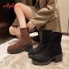 Fashion Aphixta 6cm Square Heel Black Ankle Boots Cotton Fabric Women Concise Platform Lady Footwear Shoes Women Warm Sock Boots Size 42