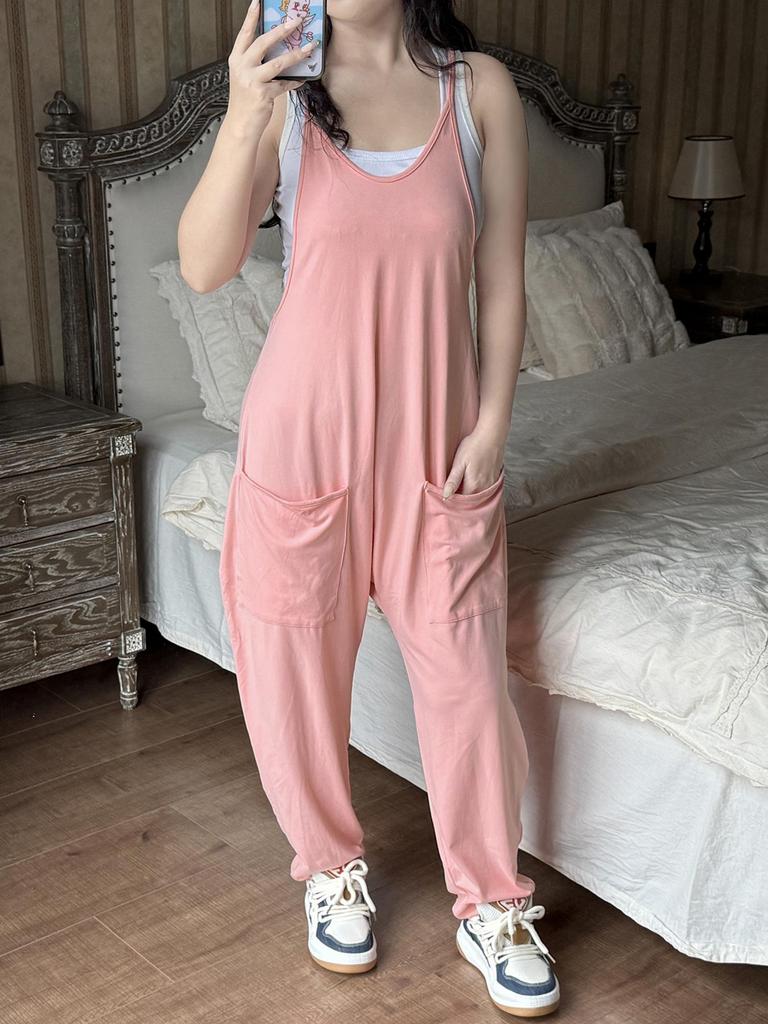Повседневный универсальный свободный комбинезон в европейском и американском стиле, однотонный