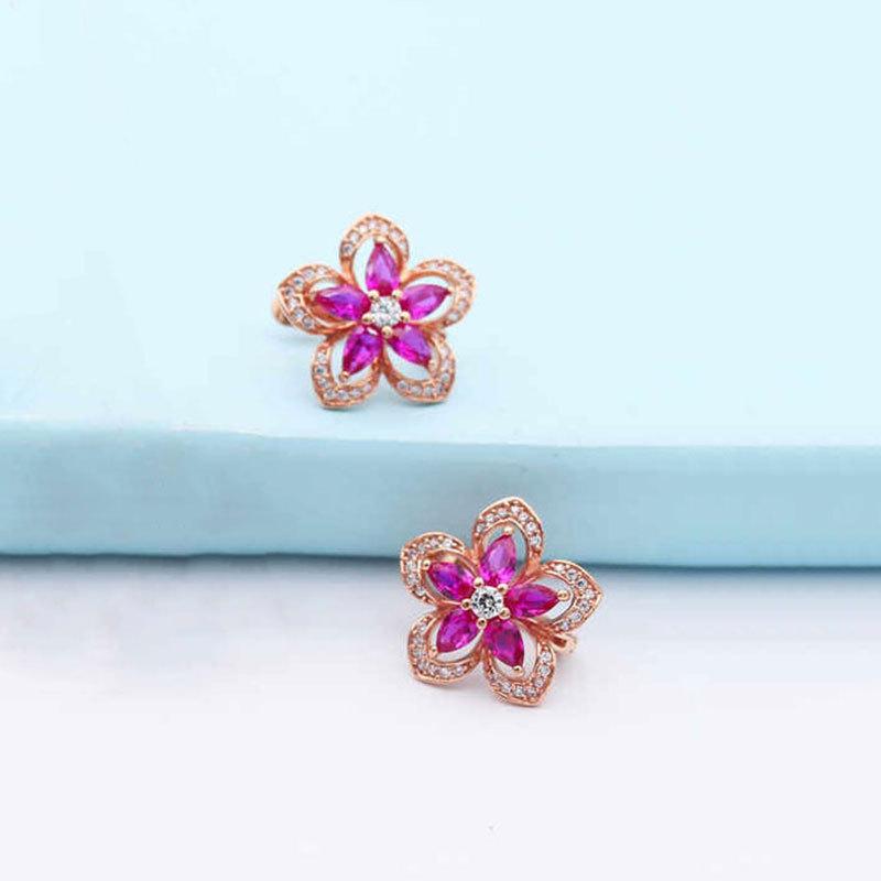 Серьги-цветы из красного камня с золотой инкрустацией, фиолетово-золотого цвета, модные серьги с золотым покрытием, подчеркивающие темперамент