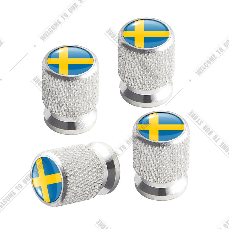 Car CNC Aluminum R Design Sweden Flag Emblem For Volvo XC40 V90 S60 S80 S90 XC60 XC90 4pcs Tire Valve Air Port Stem Cover Caps