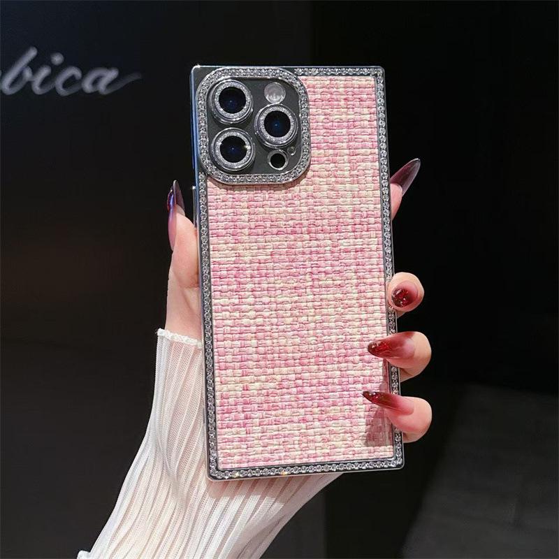 Luxury braided pattern is suitable for iPhone17Pro mobile phone case Apple 16Pro electroplating edge drill 15Pro lens film