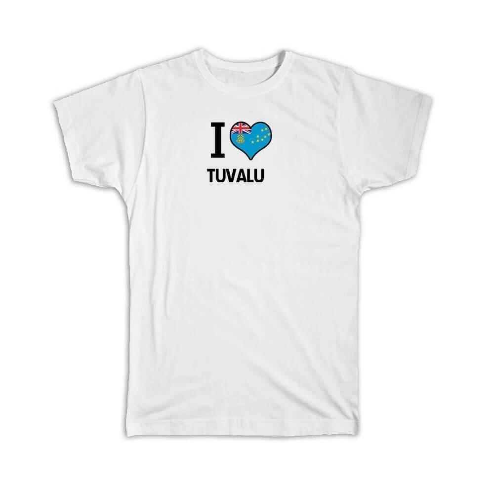 Gift T-Shirt : I Love Tuvalu Flag Heart Country Crest Tuvaluan Expat