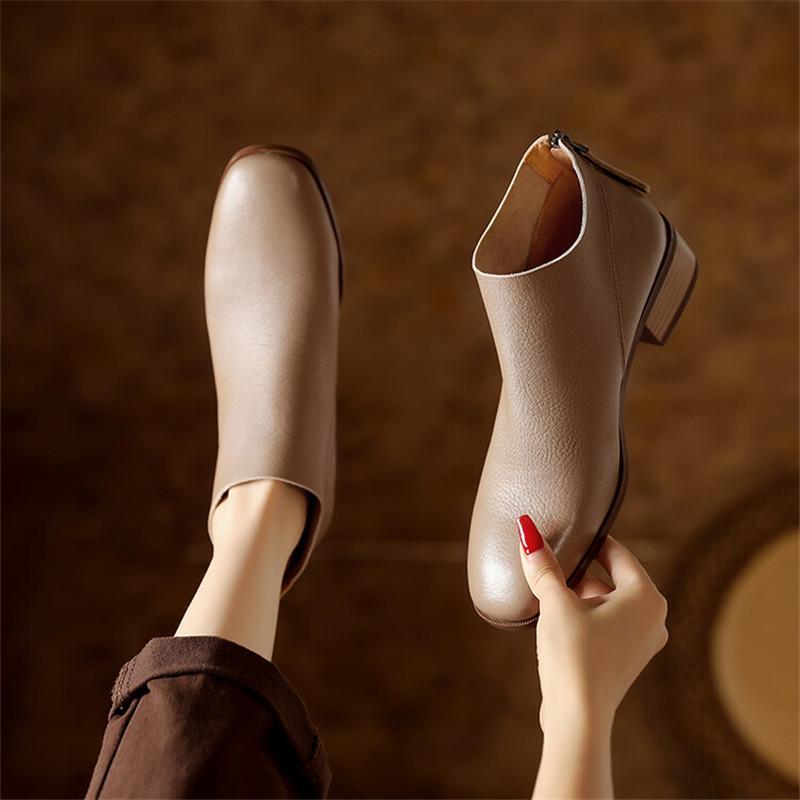 Модные новые осенние женские ботинки из натуральной кожи, повседневные короткие ботинки для женщин, модные ботинки на массивном каблуке, женская обувь, лаконичные ботильоны