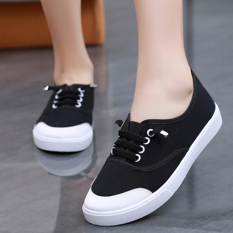 Новые весенние парусиновые туфли, женские маленькие белые туфли на плоской подошве для студентов, обувь для отдыха на плоской подошве