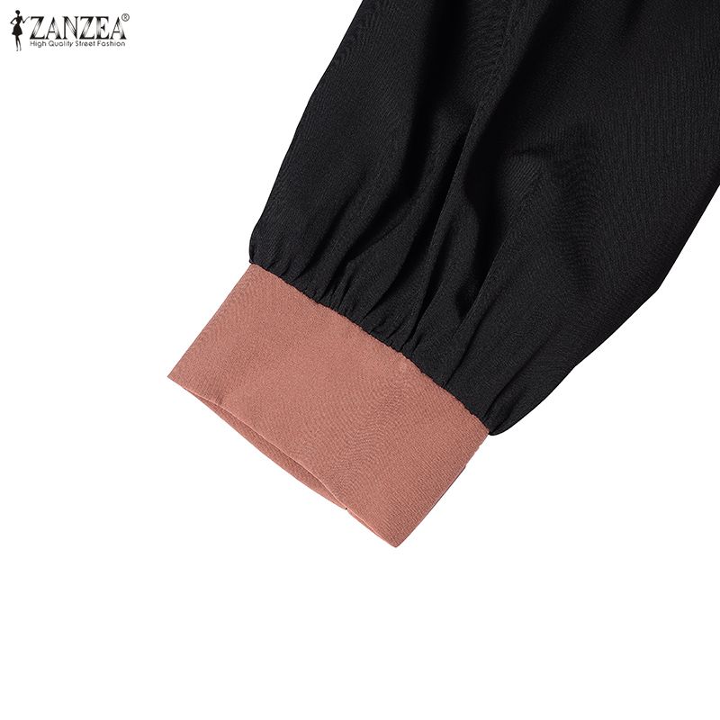 ZANZEA Женское повседневное платье с круглым вырезом, длинными рукавами и мусульманским длинным платьем