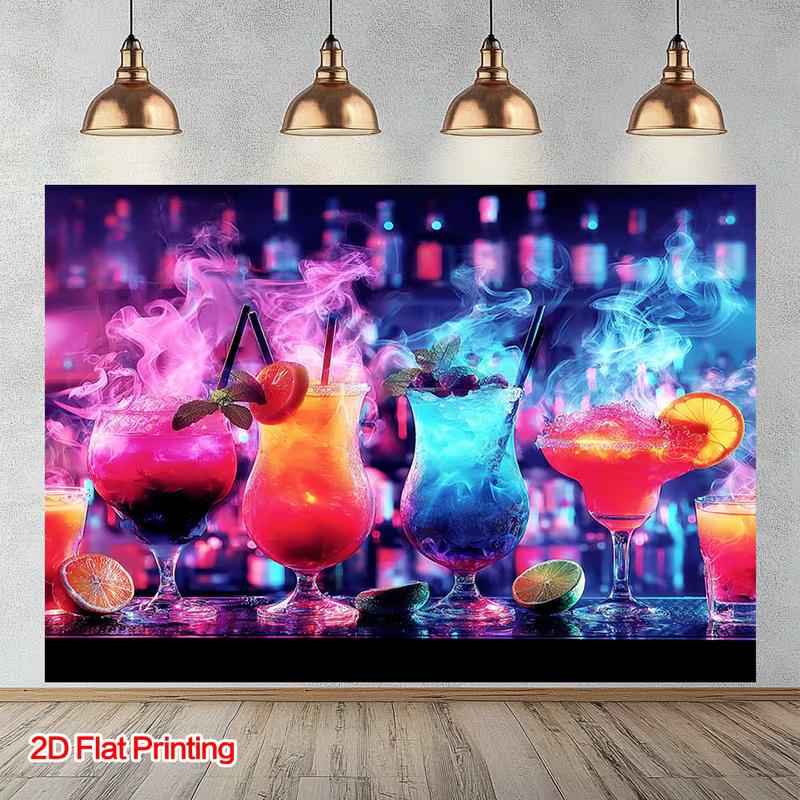 2D Colorful Cocktails Neon Bar Photo Background Banner