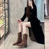 New Boots for Spring and Fall  Square Head Vintage Thick Heel Ankle Boots Knight Boots Western Cowgirl Boots