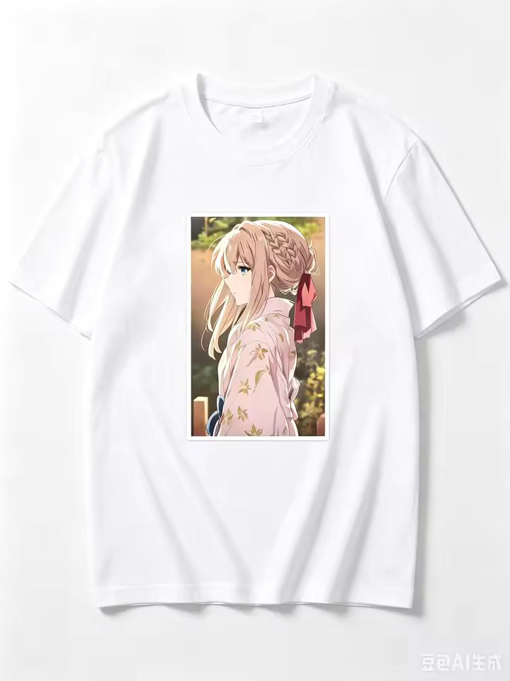 Violet Evergarden Kimono Side Profile Anime Frame Graphic Crew Neck Short Sleeve Comfortable Women And Men T shirt