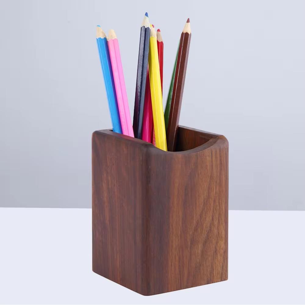 Large Capacity Wooden Pencil Holder Natural Pen Holder Cup Durable Desk Organizer School