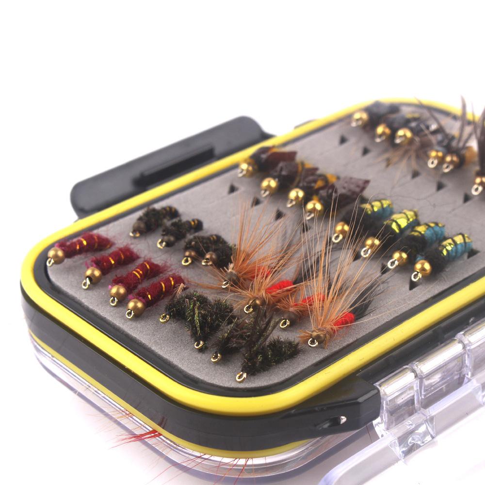64 шт. нахлыстовые приманки для ловли рыбы нахлыстом комплект нахлыстовых рыболовных снастей биомиметические насекомые приманки с коробкой для мушек
