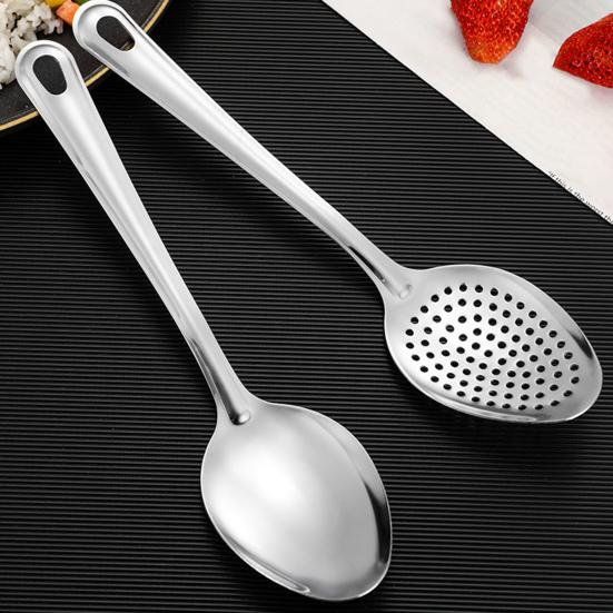 Набор из 2 ложек-шумовок с длинной ручкой из нержавеющей стали, сервировочные ложки 10 дюймов, цельная ложка и ложка-шумовка, нержавеющая кухонная посуда для шведского стола