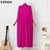 VONDA Spring Women O Line High Collar Loose Long Party Dress
